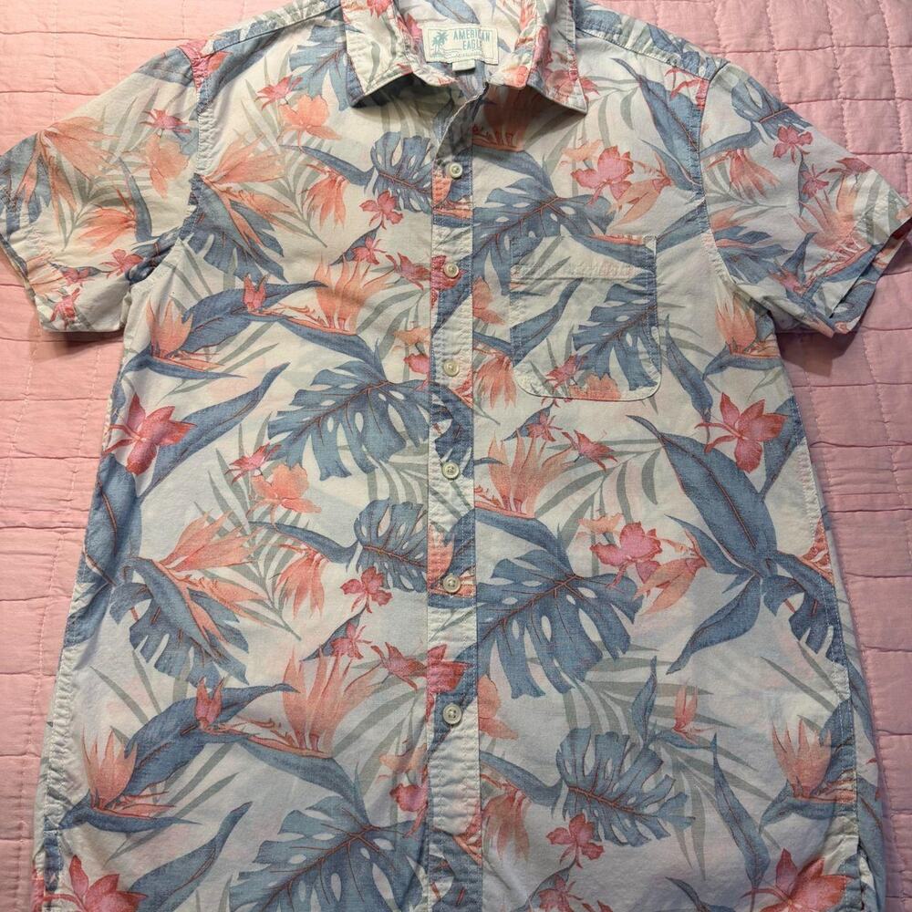 Hawaiian Tropical Resort Beach Vacation 99%Cotton American Eagle Shirt Men's S
